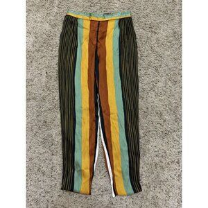 ZARA Basic Striped Skinny Pants Trousers Retro Rainbow Preppy Boho Sz XS READ